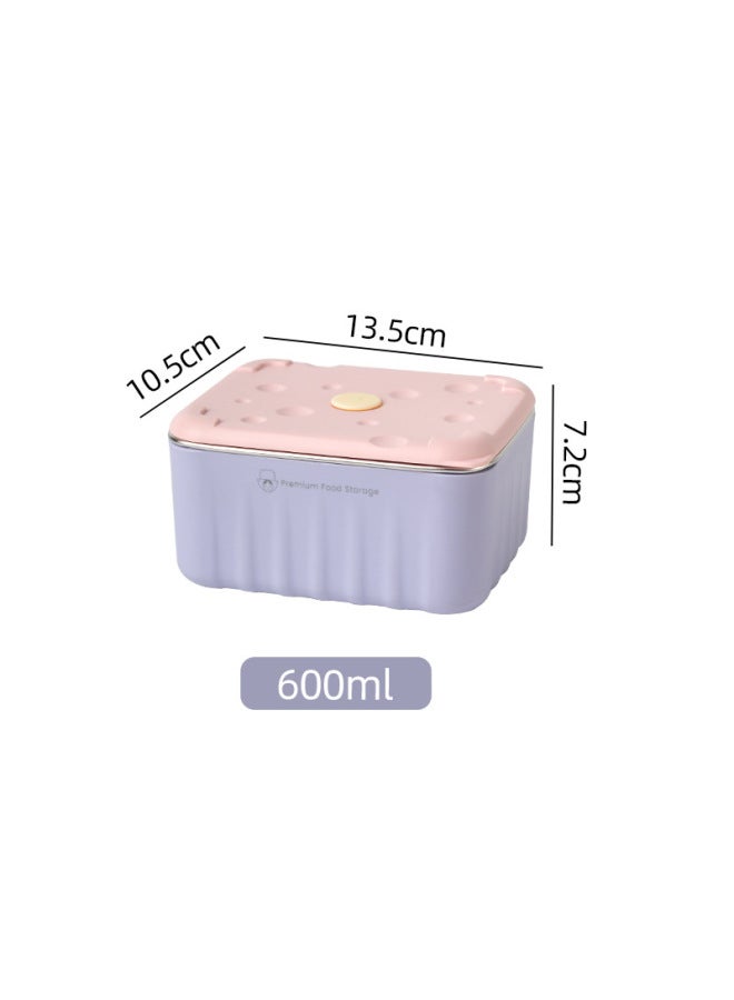 Office Workers Insulated Lunch Box Fruit Lunch Box Square Microwave Oven 304 Stainless Steel Refrigerator Fresh Storage Box-Specifications:Purple Body Powder Lid Lunch Box 600ml-Color:Double-layer Extra Thick Food-grade Pp5 Outer Box + 304 Inner Tank  - Image 1