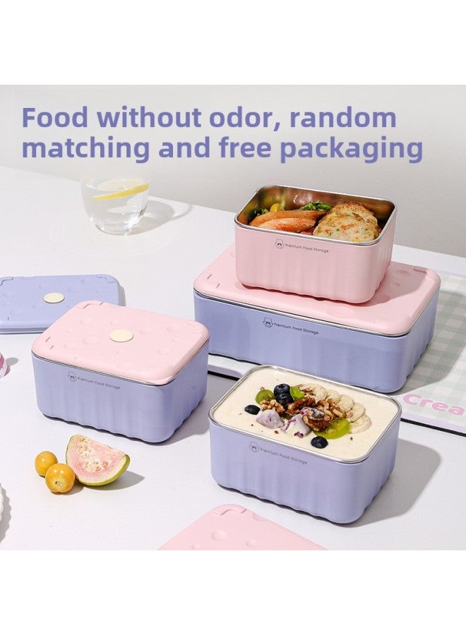 Office Workers Insulated Lunch Box Fruit Lunch Box Square Microwave Oven 304 Stainless Steel Refrigerator Fresh Storage Box-Specifications:Purple Body Powder Lid Lunch Box 600ml-Color:Double-layer Extra Thick Food-grade Pp5 Outer Box + 304 Inner Tank  - Image 4