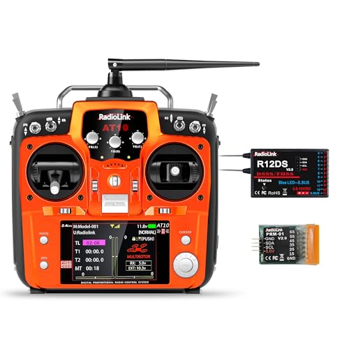 Radiolink AT10II 12 Channels RC Transmitter and Receiver R12DS 24GHz Radio Remote Voltage Telemetry for RC Airplane FPV Racing Drone Quad Helicopter Car and Boat Mode 2 LeftHand Throttle - Image 1