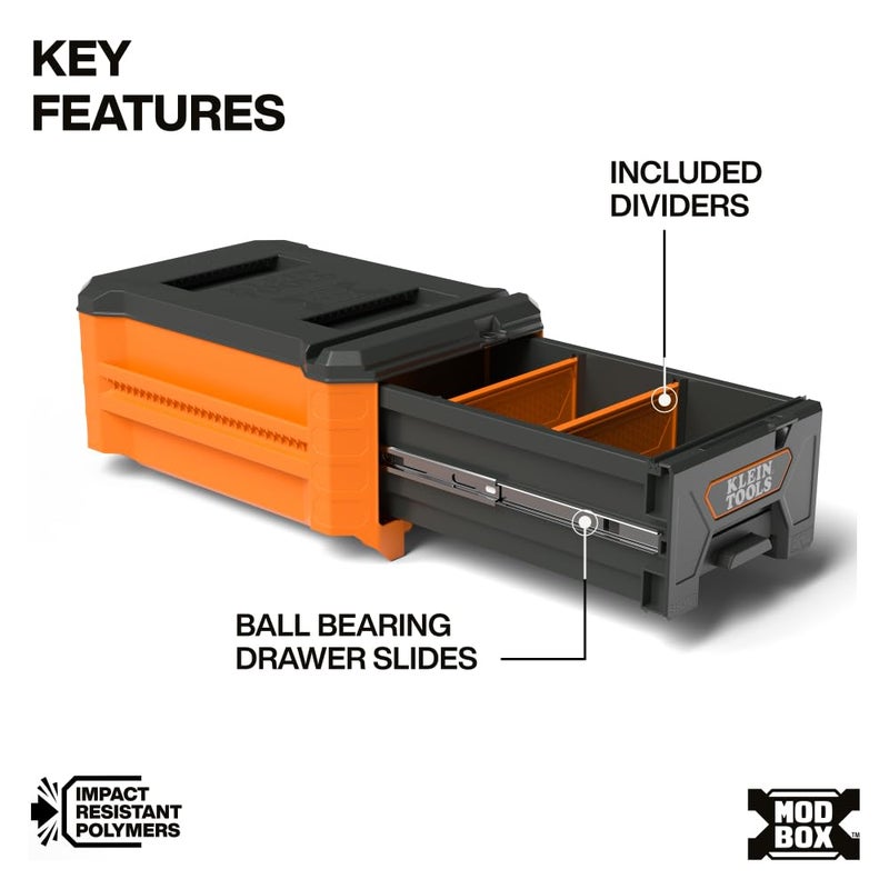 Klein Tools 54843MB MODbox Compact Single Drawer Box, Half Width, Tool Storage Drawer with Ball Bearing Slides, Dividers Included, PVC Foam Mat - Image 3