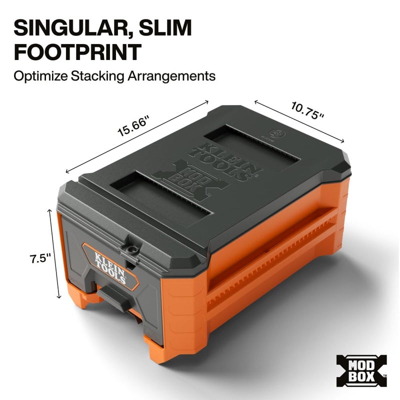 Klein Tools 54843MB MODbox Compact Single Drawer Box, Half Width, Tool Storage Drawer with Ball Bearing Slides, Dividers Included, PVC Foam Mat - Image 2