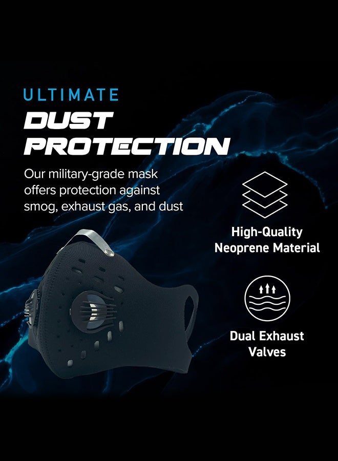 سويت لايف قناع وجه مضاد للتلوث، قطعتان - حماية من الكربون النشط بدرجة عسكرية ضد الدخان وغاز العادم والغبار وحبوب اللقاح - مثالي للجري والمشي وركوب الدراجات والأنشطة الخارجية (أسود نقي وأسود) - Image 2
