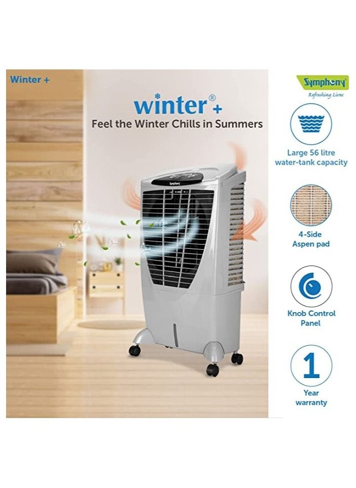 SYMPHONY - Symphony Winter + Desert Air Cooler For Home with 4-Side Aspen Pads, Powerful +Air Fan, Whisper-Quiet Performance and Low Power Consumption (56L, Grey) - Image 1