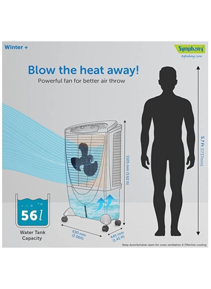 SYMPHONY - Symphony Winter + Desert Air Cooler For Home with 4-Side Aspen Pads, Powerful +Air Fan, Whisper-Quiet Performance and Low Power Consumption (56L, Grey) - Image 1