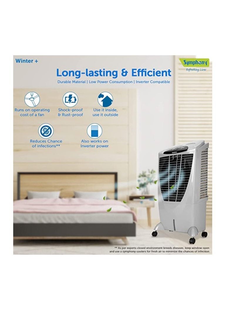 SYMPHONY - Symphony Winter + Desert Air Cooler For Home with 4-Side Aspen Pads, Powerful +Air Fan, Whisper-Quiet Performance and Low Power Consumption (56L, Grey) - Image 1