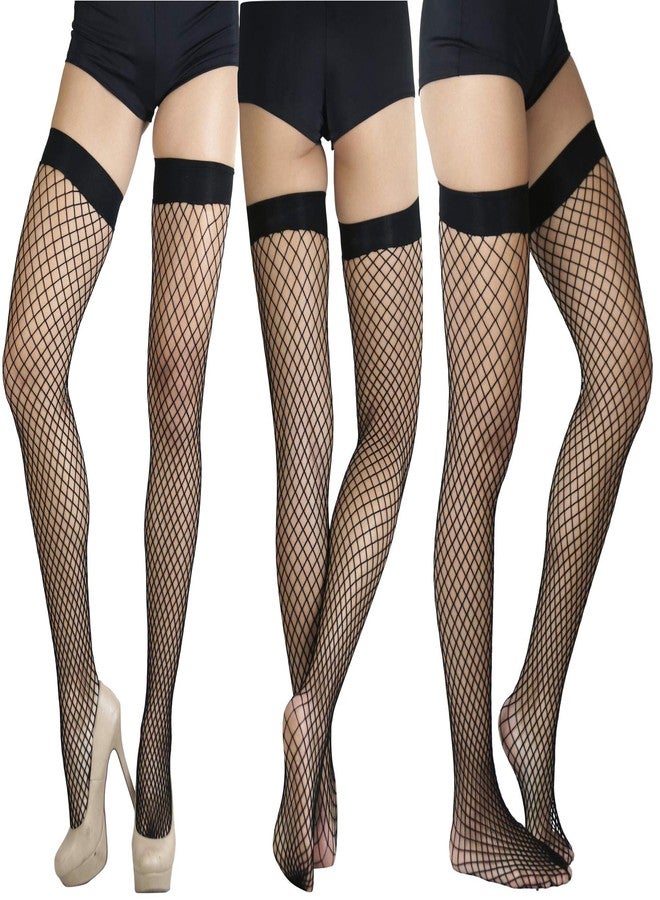 جوارب نسائية طويلة من ToBeInStyle، متعددة الاستخدامات وأنيقة، بتصميم شبكي يصل إلى الفخذ - أسود كلاسيكي - OSR - Image 3