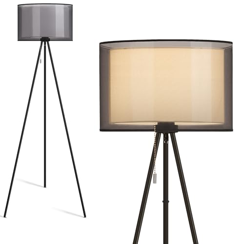KDG Modern Floor Lamp - Tall Tripod Lamp for Living Room, Bedroom, Office; Fabric Shade, LED Bulb, Warm Light (Black) - Image 1