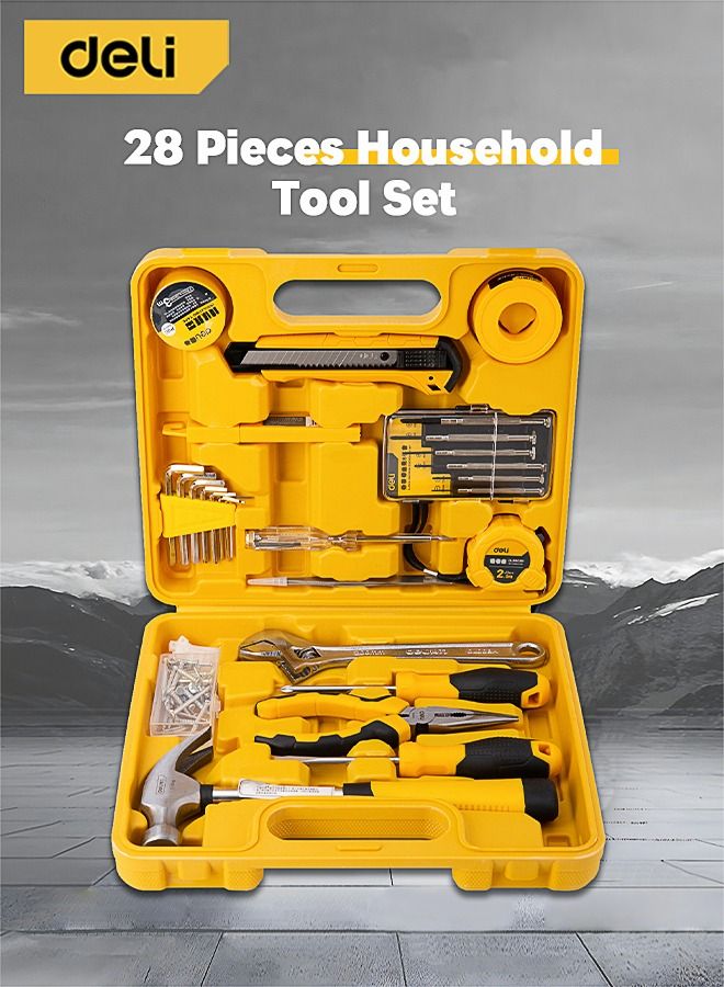 Deli 28-Piece Household Tool Kit Yellow Slotted Screwdriver Knife Pliers Hex Wrench for Appliance Repair  - Image 1