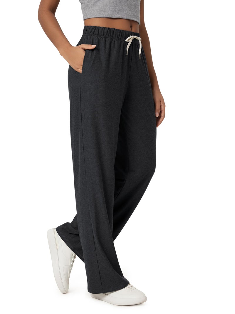 ODODOS Women's Straight Leg Pants Ultra Soft odSTRATUM Tech Relaxed Casual Pajama Lounge Pants with Pockets-29 Inseam, Black Heather, Small - Image 1