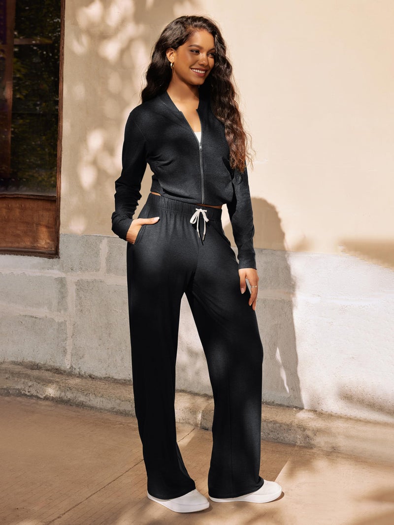 ODODOS Women's Straight Leg Pants Ultra Soft odSTRATUM Tech Relaxed Casual Pajama Lounge Pants with Pockets-29 Inseam, Black Heather, Small - Image 2