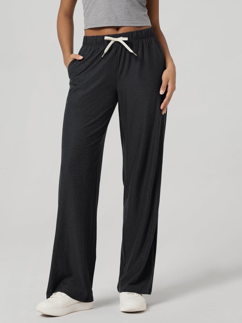 ODODOS Women's Straight Leg Pants Ultra Soft odSTRATUM Tech Relaxed Casual Pajama Lounge Pants with Pockets-29 Inseam, Black Heather, Small - Image 3