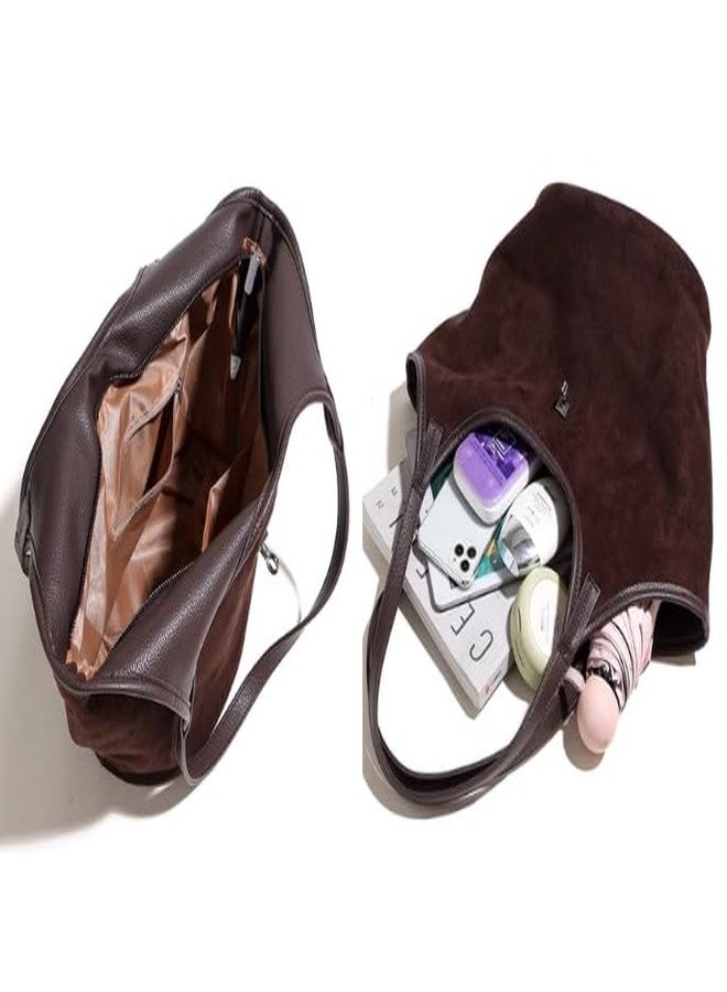 TYATVS Brown Suede Tote Bag for Women Trendy Hobo Bag Bucket Tote Bag Work Hobo Handbags (Burgundy) - Image 5