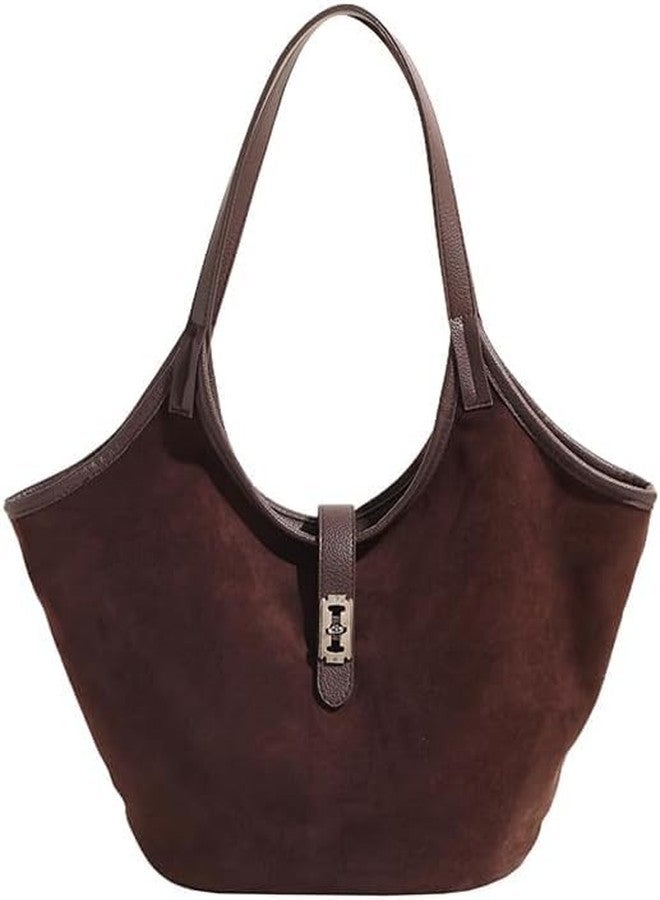 TYATVS Brown Suede Tote Bag for Women Trendy Hobo Bag Bucket Tote Bag Work Hobo Handbags (Burgundy) - Image 1