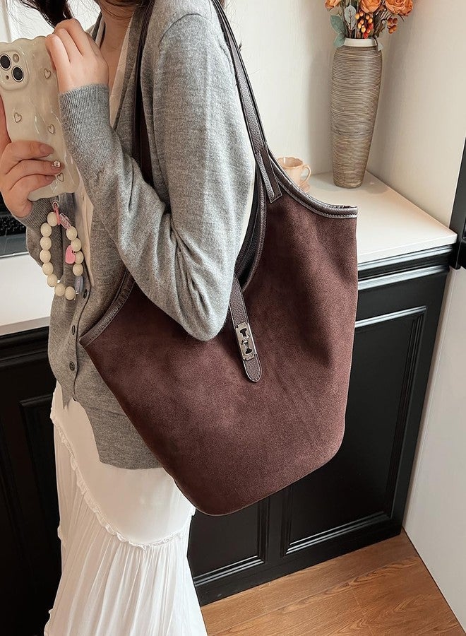 TYATVS Brown Suede Tote Bag for Women Trendy Hobo Bag Bucket Tote Bag Work Hobo Handbags (Burgundy) - Image 2