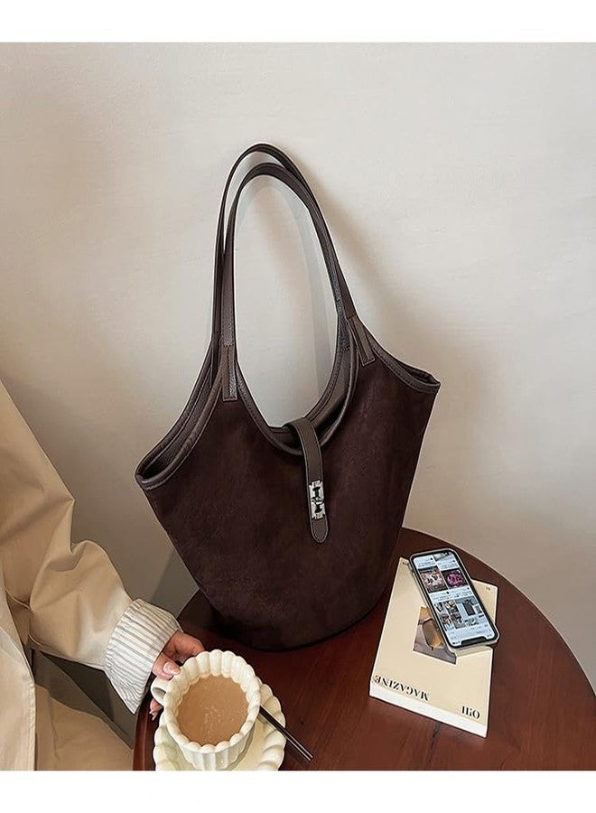 TYATVS Brown Suede Tote Bag for Women Trendy Hobo Bag Bucket Tote Bag Work Hobo Handbags (Burgundy) - Image 4
