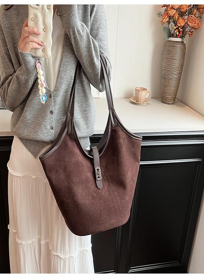 TYATVS Brown Suede Tote Bag for Women Trendy Hobo Bag Bucket Tote Bag Work Hobo Handbags (Burgundy) - Image 3
