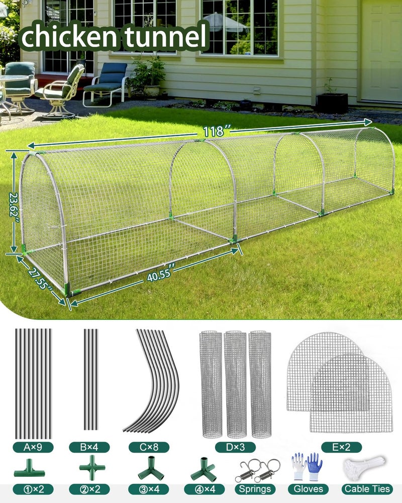 Gardenova Backyard Chicken Coop Run for 8â€“12 Chickens â€“ Outdoor Metal Chicken Tunnel, Predator-Proof, Easy Install, Suitable for Chickens, Ducks & Rabbits (118" x 26" x 23") - Image 2