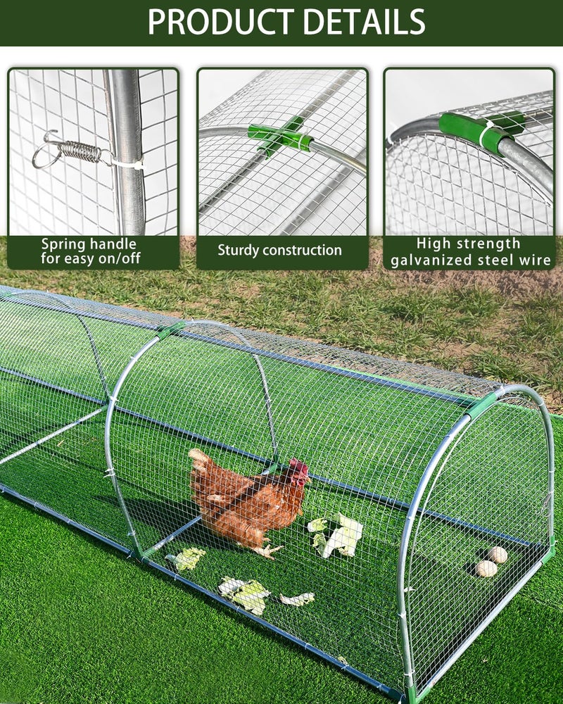 Gardenova Backyard Chicken Coop Run for 8â€“12 Chickens â€“ Outdoor Metal Chicken Tunnel, Predator-Proof, Easy Install, Suitable for Chickens, Ducks & Rabbits (118" x 26" x 23") - Image 3