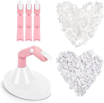 Deciniee Practice Hand for Acrylic Nails 3 Pcs Adjustable Pink Practice Finger and 200Pcs Replaceable Nail Tips WhiteTransparent Professional Nail Hand Practice Model for Manicure Nail Art - Image 1