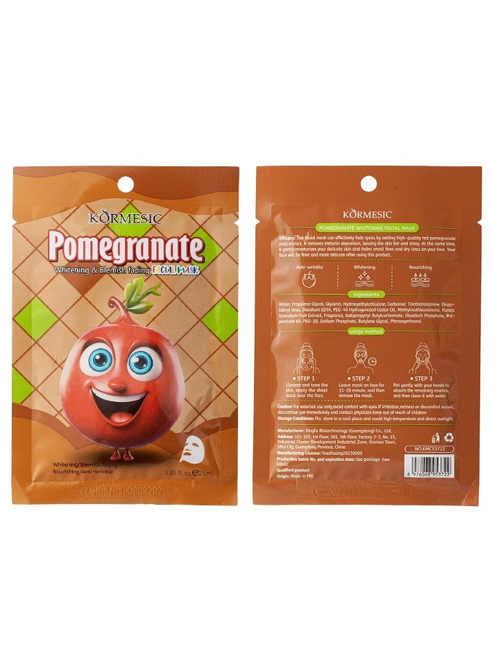 Kormesic Pomegranate Extract Hydrating Brightening Sheet Mask Set - 5 Pack (25ml Each)  - Image 1