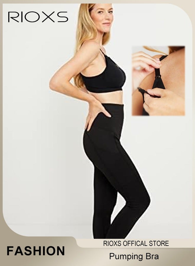 RIOXS Women's Pumping Bras, Hands Free Pumping and Nursing Bra in One, Seamless Supportive Bra with Adjustable Straps, Wireless Comfort Underwear Nursing Bra for Breastfeeding, Female All in One Maternity Bra, Wire-Free Pumping and Nursing Bra, Black - Image 5