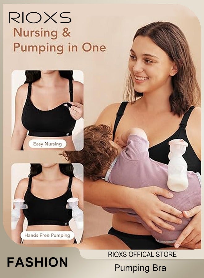 RIOXS Women's Pumping Bras, Hands Free Pumping and Nursing Bra in One, Seamless Supportive Bra with Adjustable Straps, Wireless Comfort Underwear Nursing Bra for Breastfeeding, Female All in One Maternity Bra, Wire-Free Pumping and Nursing Bra, Black - Image 4