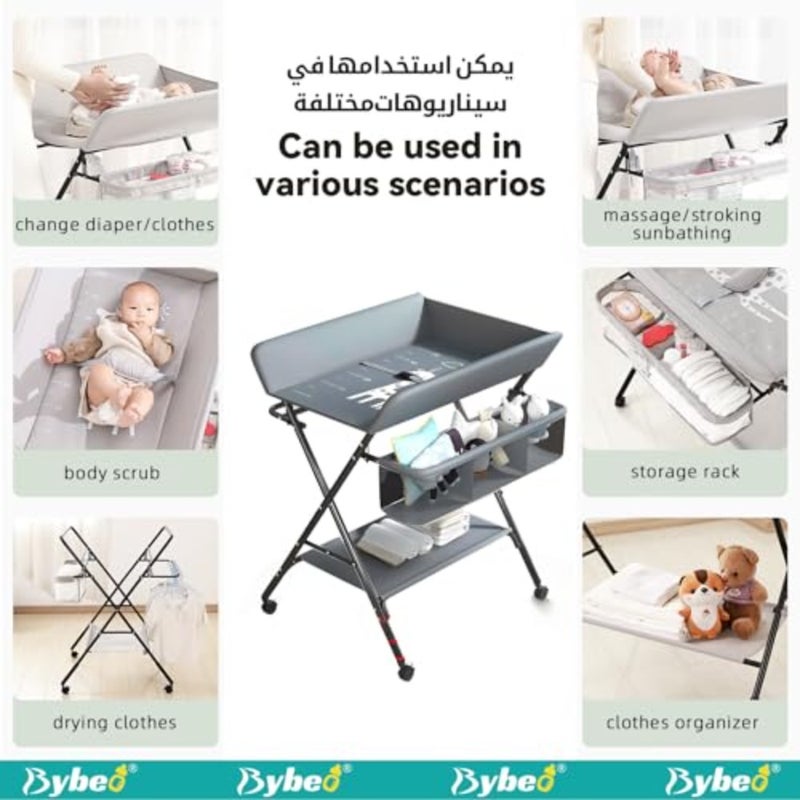 4 in 1 Baby Changing Table Infant Foldable Nursery Change Tables with Unit Storage Bags and Wheels, Adjusted in Three Steps for Healthy and Safety - Image 5