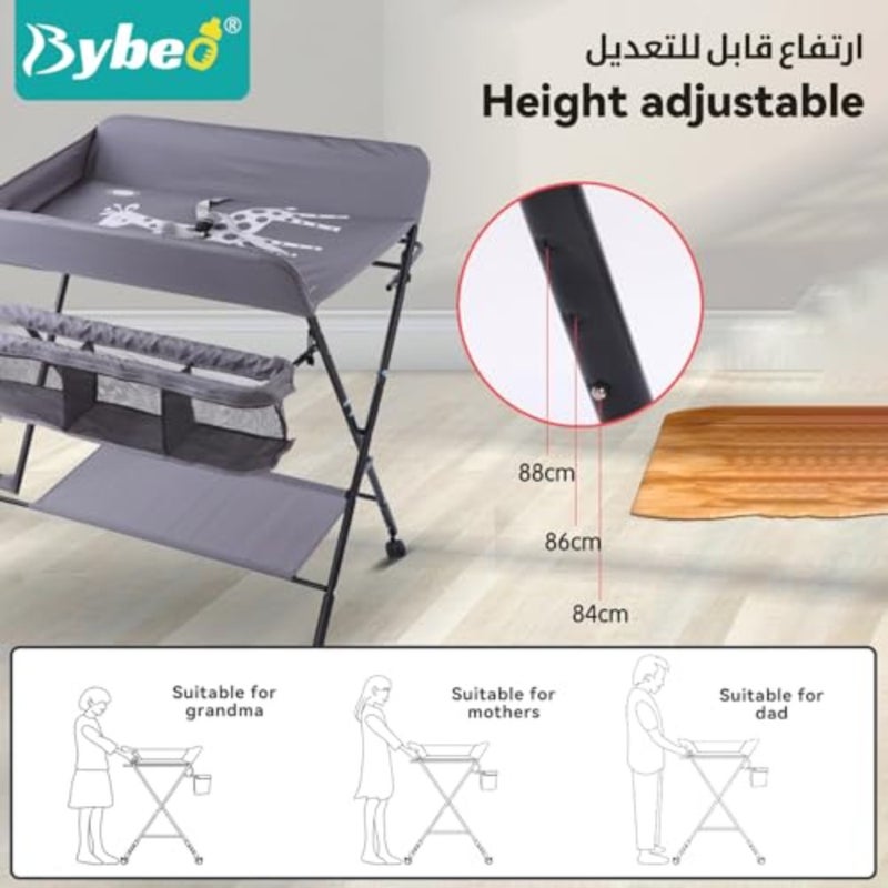 4 in 1 Baby Changing Table Infant Foldable Nursery Change Tables with Unit Storage Bags and Wheels, Adjusted in Three Steps for Healthy and Safety - Image 4