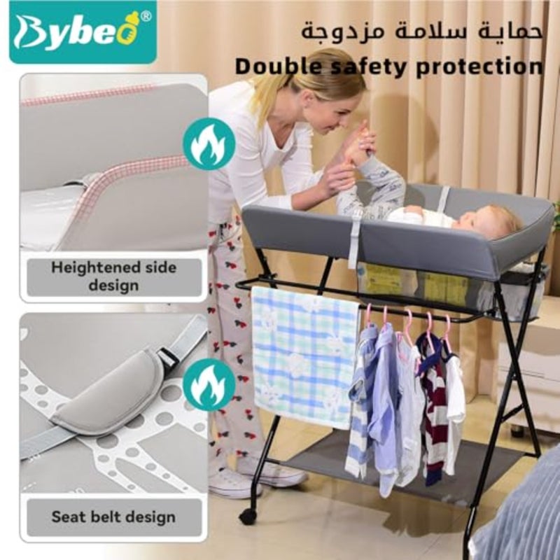 4 in 1 Baby Changing Table Infant Foldable Nursery Change Tables with Unit Storage Bags and Wheels, Adjusted in Three Steps for Healthy and Safety - Image 2