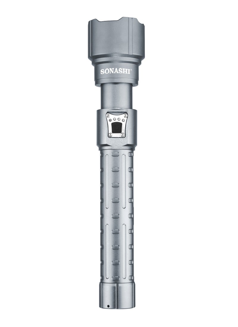SONASHI Rechargeable LED Torch with Zoom Function | 8000mAh Battery with Type-C Charging | 1500 Meters Long Coverage | Hyper Bright 20-Watt Laser LED with 4 Hours Continuous Working | LED Flashlight for Camping & Hiking | SLT-387Z Silver  - Image 1
