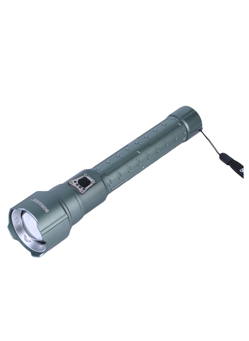 SONASHI Rechargeable LED Torch with Zoom Function | 8000mAh Battery with Type-C Charging | 1500 Meters Long Coverage | Hyper Bright 20-Watt Laser LED with 4 Hours Continuous Working | LED Flashlight for Camping & Hiking | SLT-387Z Silver  - Image 4