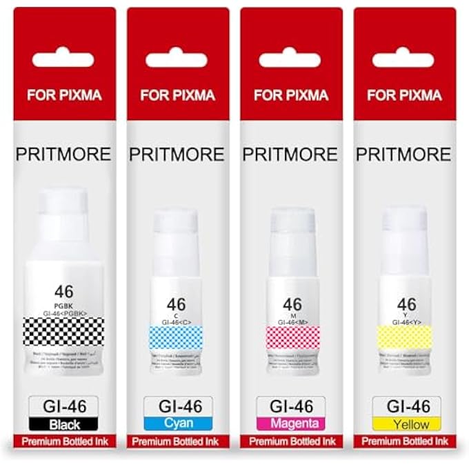 GI-46 INK SET 4-COLOR MULTIPACK FOR CANON GI-46 GI 46 COMPATIBLE FOR CANON MAXIFY GX6040/GX7040 PRINTER PRINTS UP TO 8,000 PAGES (PIGMENTBLACK CYAN MAGENTA YELLOW) - Image 1