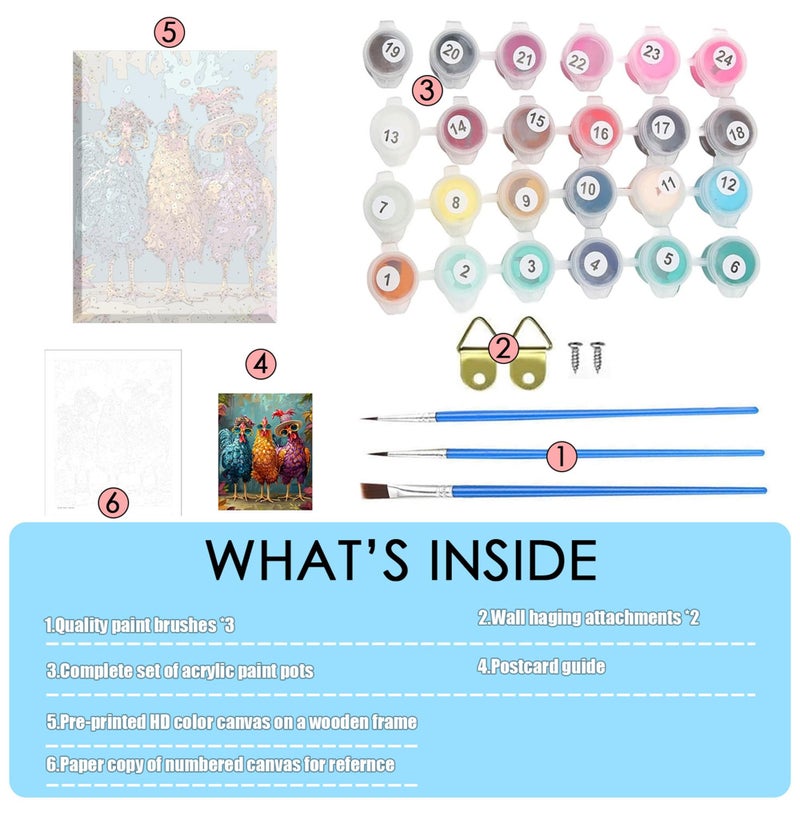 Hestarcul Framed Paint By Numbers Kit For Adults Painting By Numbers Kits With Framed On Canva For Beginner Diy Watercolor Oil Painting Frame For Birthday Gift Decor For Home Wall. (Chicken1) - Image 4