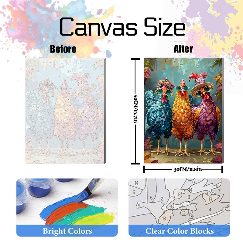 Hestarcul Framed Paint By Numbers Kit For Adults Painting By Numbers Kits With Framed On Canva For Beginner Diy Watercolor Oil Painting Frame For Birthday Gift Decor For Home Wall. (Chicken1) - Image 2