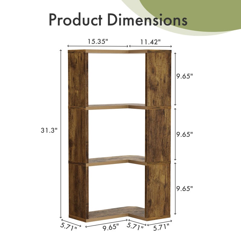 Atoping Floating Corner Shelf, 4-Tier Floating Shelf for Wall, Wood Floating Book Shelf for Living Room, Bedroom, Bathroom, Home Office, Rustic Brown - Image 2