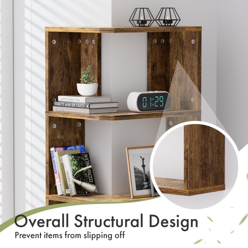 Atoping Floating Corner Shelf, 4-Tier Floating Shelf for Wall, Wood Floating Book Shelf for Living Room, Bedroom, Bathroom, Home Office, Rustic Brown - Image 3