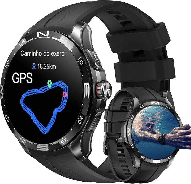 كيسلكت ساعة أكتور الذكية للرجال بشاشة AMOLED LTPO FHD+ بحجم 1.6 بوصة، أكثر من 150 وضع رياضي، GPS، مكالمات بلوتوث وتذكير بالرسائل، مقاومة للماء حتى 5ATM، مراقبة الصحة والنوم، بطارية 500 مللي أمبير في الساعة، أكثر من 200 وجه ساعة - Image 1