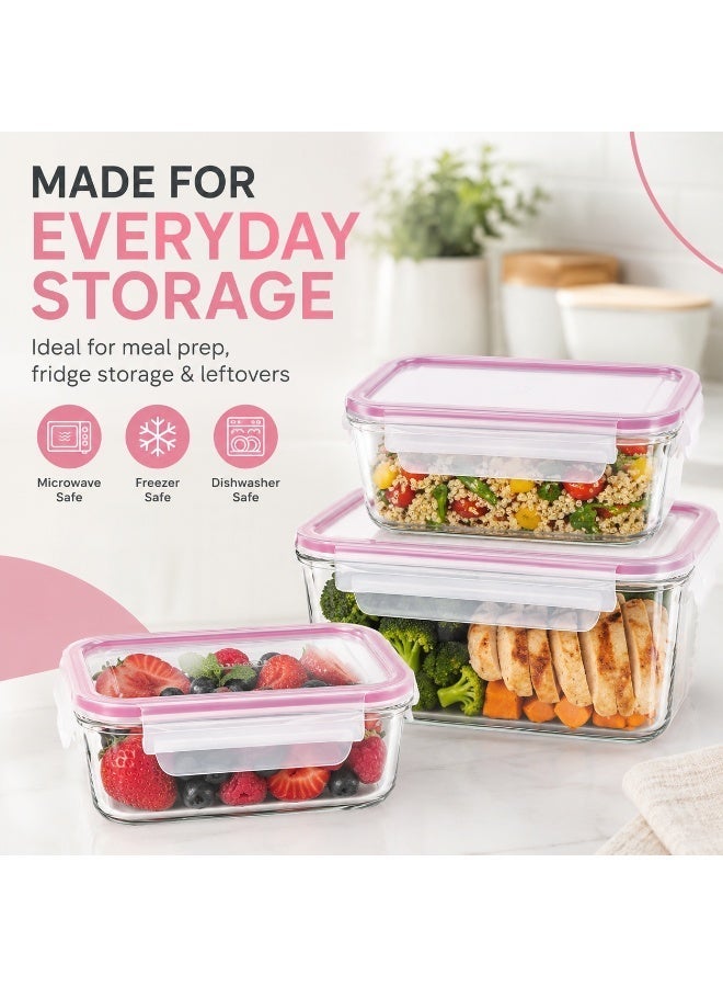 Glasslock 3 Piece Rectangular Glass Food Storage Container Set 400ml 715ml 1100ml Airtight Leakproof Meal Prep Lunch Boxes - Image 5