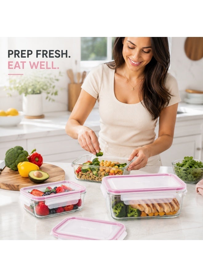 Glasslock 3 Piece Rectangular Glass Food Storage Container Set 400ml 715ml 1100ml Airtight Leakproof Meal Prep Lunch Boxes - Image 2