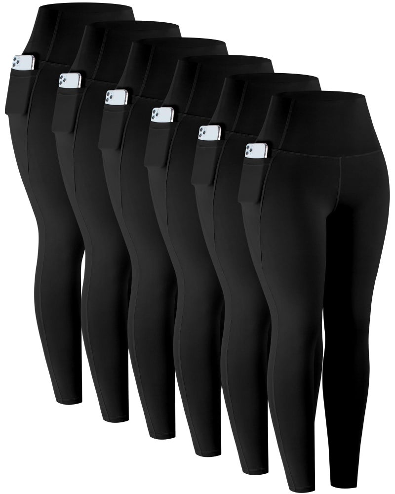 LZYVOO Leggings with Pockets for Women, 6 Packs Soft High Waisted Tummy Control Workout Yoga Pants(6Black-3XL) - Image 1