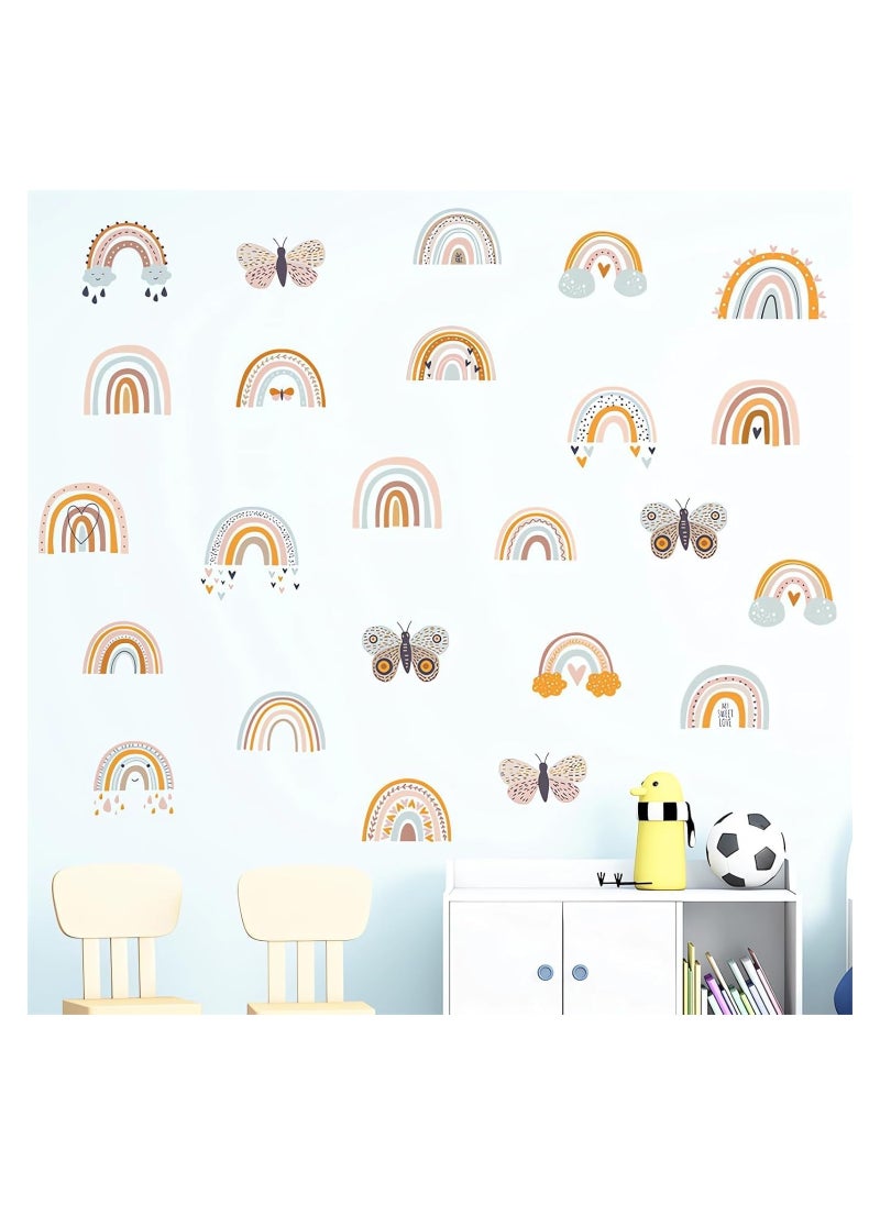 SYOSI - 12 Sheets 72 Pcs Brown Gray Rainbow Butterfly Wall Stickers, DIY Art Wall Decals Removable Vinyl Peel and Stick for Kids Baby Nursery Closet Refrigerator Living Room Children's Room Bedroom - Image 1