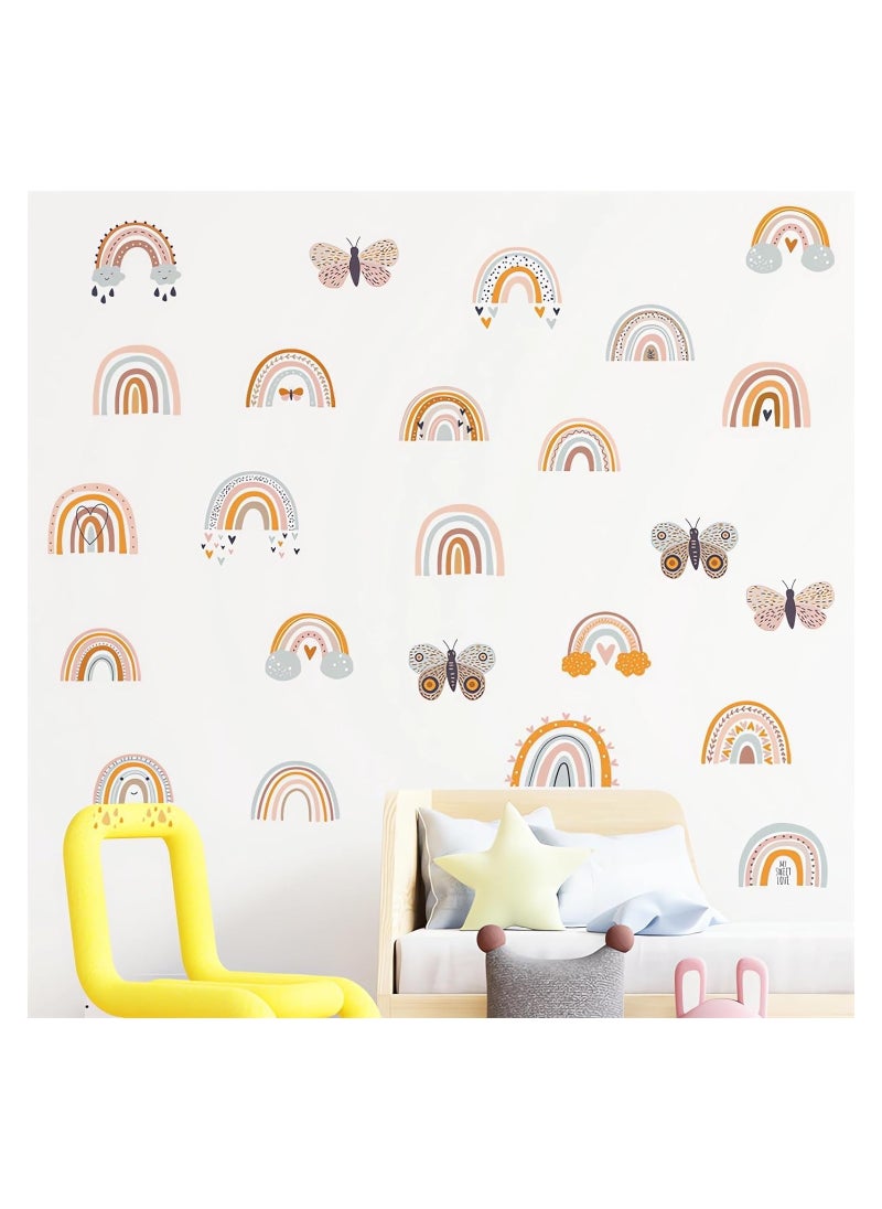 SYOSI - 12 Sheets 72 Pcs Brown Gray Rainbow Butterfly Wall Stickers, DIY Art Wall Decals Removable Vinyl Peel and Stick for Kids Baby Nursery Closet Refrigerator Living Room Children's Room Bedroom - Image 1