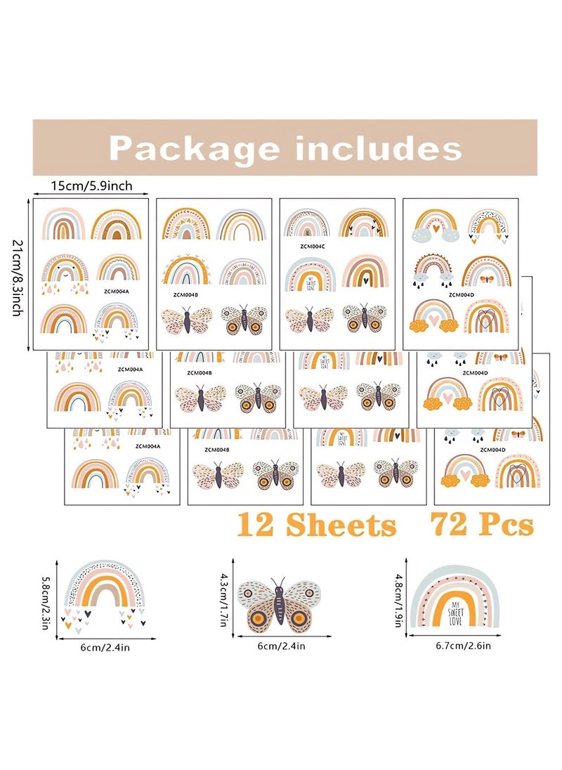 SYOSI - 12 Sheets 72 Pcs Brown Gray Rainbow Butterfly Wall Stickers, DIY Art Wall Decals Removable Vinyl Peel and Stick for Kids Baby Nursery Closet Refrigerator Living Room Children's Room Bedroom - Image 1