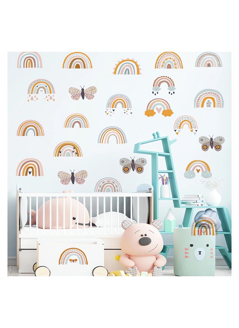 SYOSI - 12 Sheets 72 Pcs Brown Gray Rainbow Butterfly Wall Stickers, DIY Art Wall Decals Removable Vinyl Peel and Stick for Kids Baby Nursery Closet Refrigerator Living Room Children's Room Bedroom - Image 1