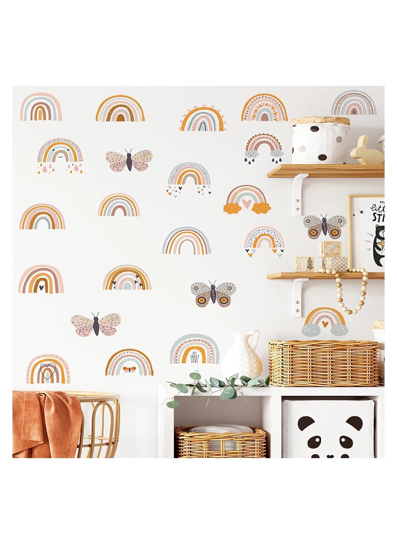 SYOSI - 12 Sheets 72 Pcs Brown Gray Rainbow Butterfly Wall Stickers, DIY Art Wall Decals Removable Vinyl Peel and Stick for Kids Baby Nursery Closet Refrigerator Living Room Children's Room Bedroom - Image 1