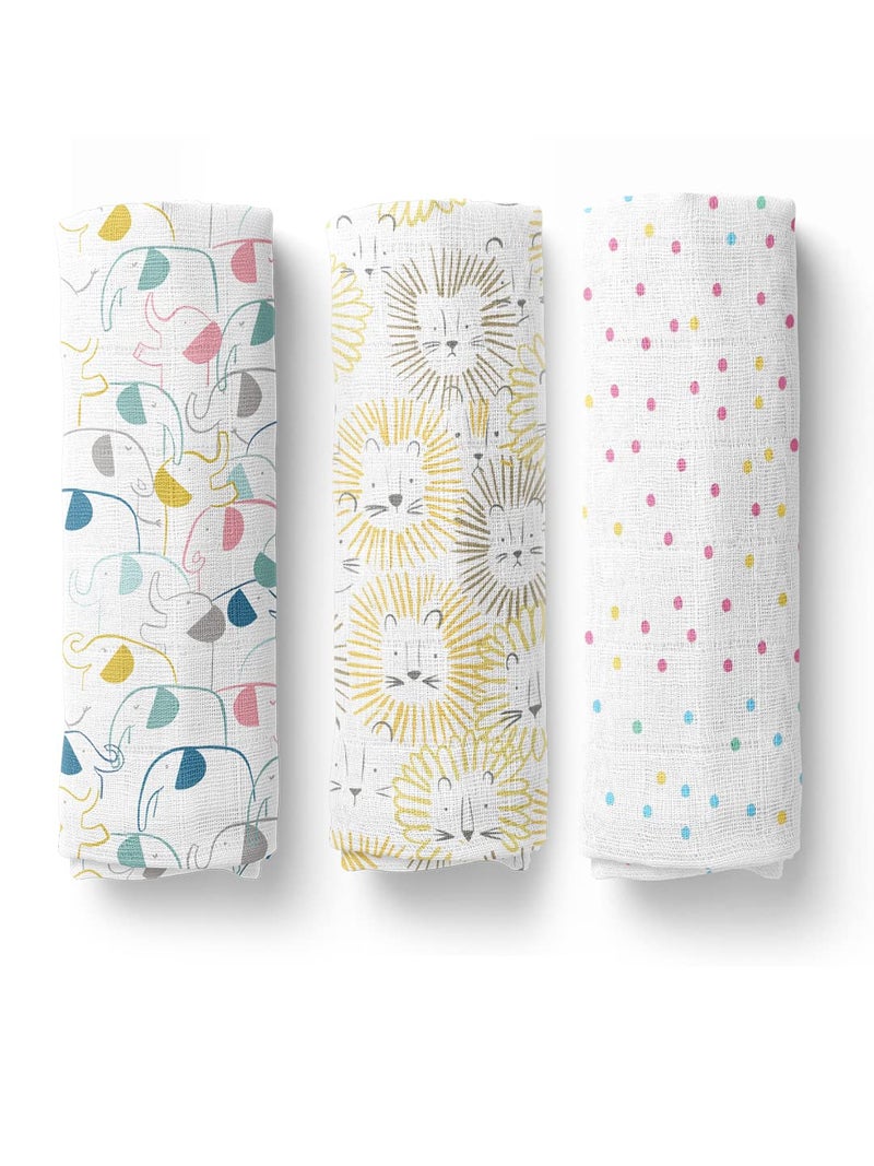 haus kinder Muslin Swaddle Wrap for Baby Baby Swaddle Wrap for New Born Perfect Cotton Swaddle for New Born Baby Breathable Muslin Cloth for Baby 40L x 30W Centimeters Pack of 3
