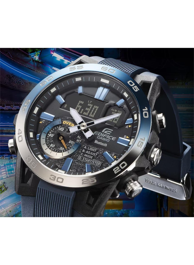 Casio Edifice ECB-40NP-1AUDF Men’s Analog-Digital Bluetooth Watch with Blue Resin Strap & Nighttime Drive Bezel – 100m - Image 3