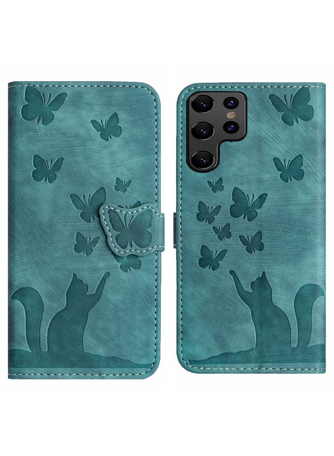 S-TOP Case For Samsung Galaxy S24 Ultra 5G Butterfly Cat Embossing Flip Leather Phone Case - Image 1