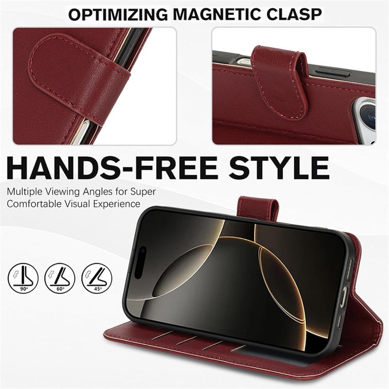 YUANSHXM-Wallet Case for iPhone 16 Pro Max/16 Pro/16 Plus/16,Full Coverage Protection Leather Cover Magnetic Closure Flip Stand Case (16,Black) - Image 3