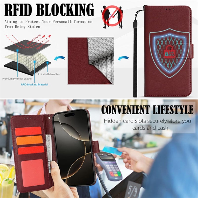 YUANSHXM-Wallet Case for iPhone 16 Pro Max/16 Pro/16 Plus/16,Full Coverage Protection Leather Cover Magnetic Closure Flip Stand Case (16,Black) - Image 5
